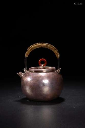 JAPANESE LOOP-HANDLED SILVER TEA POT