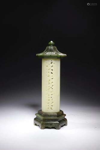 JADE CARVING OPENWORK INCENSE TUBE