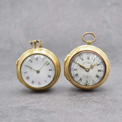 2 gilt verge watches with decorated outer cases