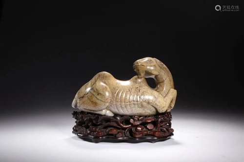 A CHICKEN-BONE JADE CARVING EFFIGY OF CAMEL