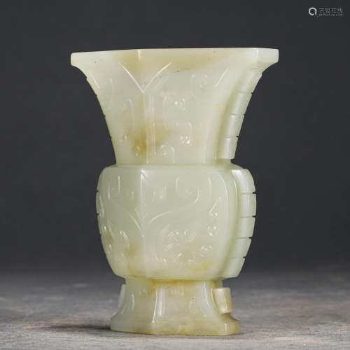 A Jade Carved Gu Vase