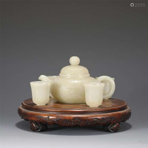 A set of White Jade Carved Tea-wares