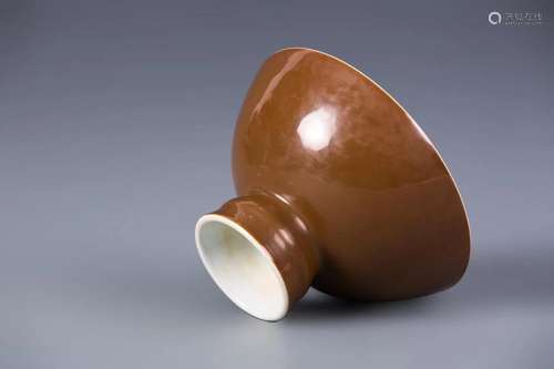 A PERSIMMON GLAZED STEM CUP