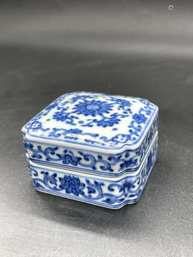 GUAN STYLE BLUE AND WHITE FLORAL COVERED BOX