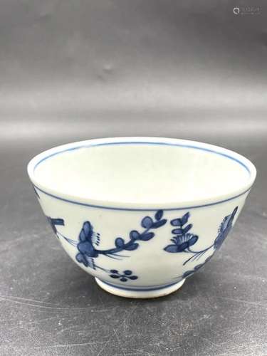 BLUE AND WHITE BIRD AND FLOWER BOWL