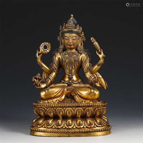 A Gilt Bronze Avalokitesvara Statue