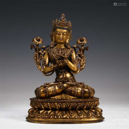 A Gilt Bronze Avalokitesvara Statue