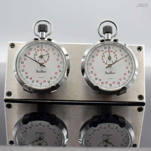 2 HANHART stop watches on aluminium plate for