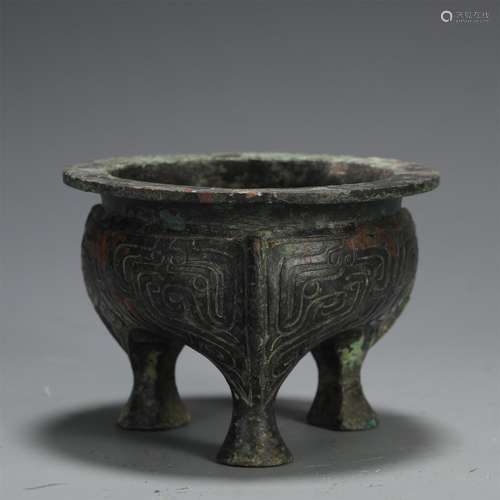 A Bronze Tripod Rigural Vessel Ding