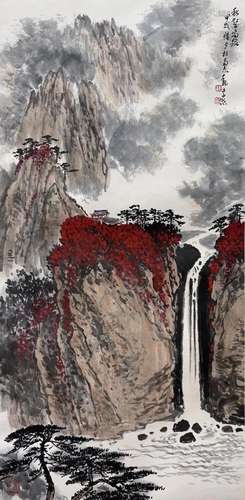 WEI ZIXI, WATERFALL AND MOUNTAIN SCENE