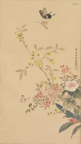 A Chinese Painting of Floral and Butterflies