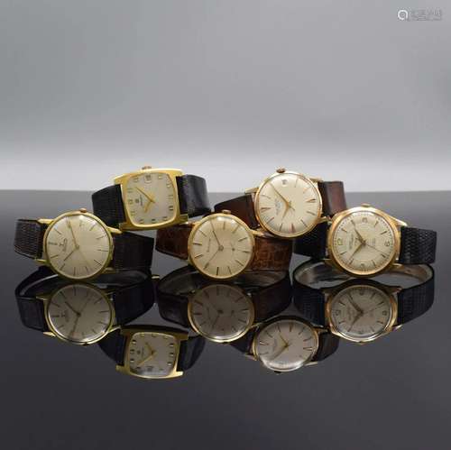 Konvolut 5 wristwatches in 14 & 18k gold