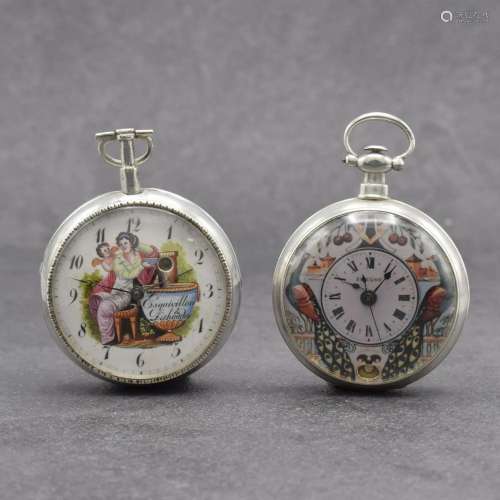 2 key winding pocket watches in silver