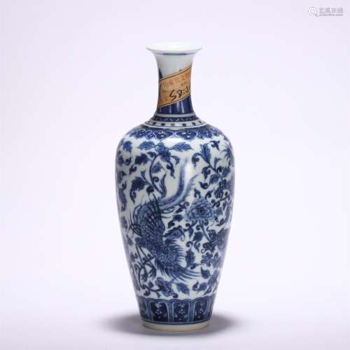 A Blue and White Floral and Phoenix Porcelain Vase