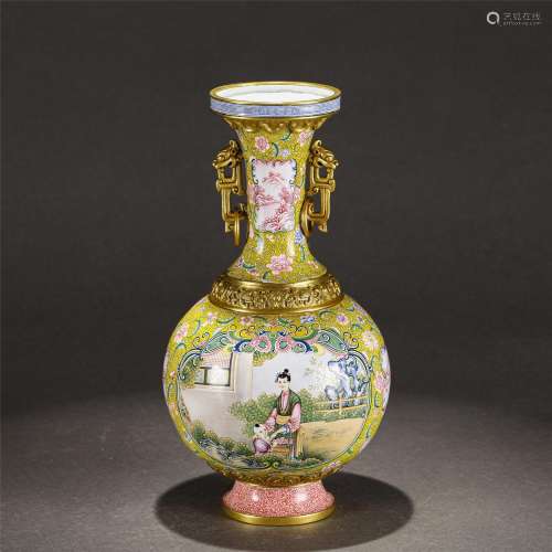 A Painted-enamel Vase with Double Handles