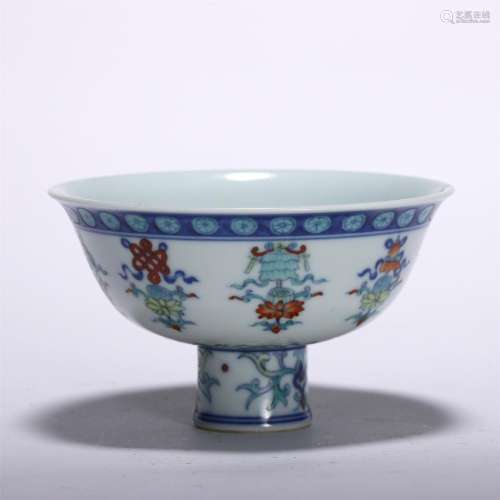 A Doucai Babao Patterns Porcelain Stem Bowl
