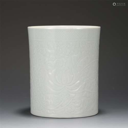 A White Glaze Incised Dragon Porcelain Brush Pot