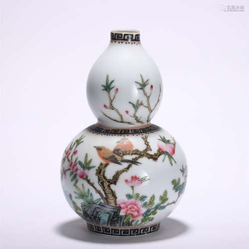 A Famille Rose Floral and Bird Double-gourds Vase