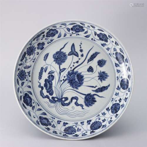 A Blue and White Lotus Porcelain Plate