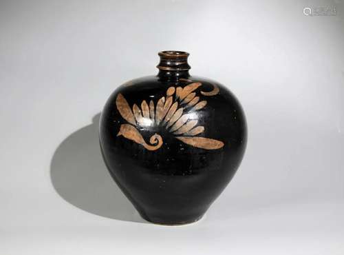 BLACK GLAZED RUST-SPOT WILD GOOSE PATTERN VASE