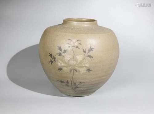 KOREAN YELLOWISH GLAZED FLOWER JAR