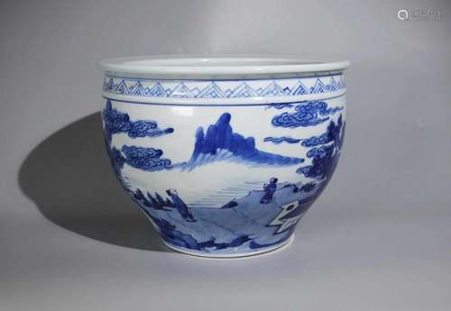 BLUE AND WHITE LANDSCAPE PORCELAIN VAT