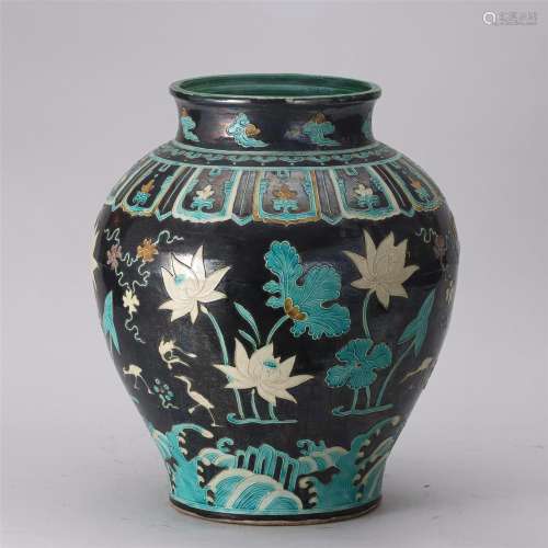 A Black Ground Fahuacai Porcelain Jar