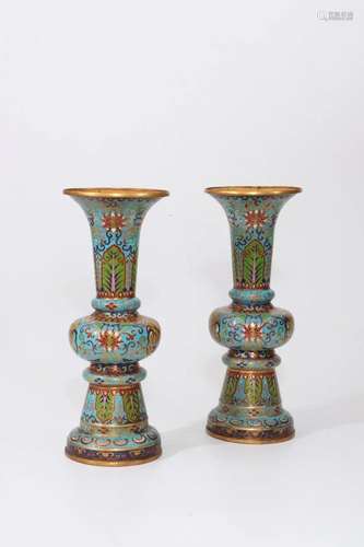 PAIR OF CLOISONNE ENAMELED BRONZE GU VASES