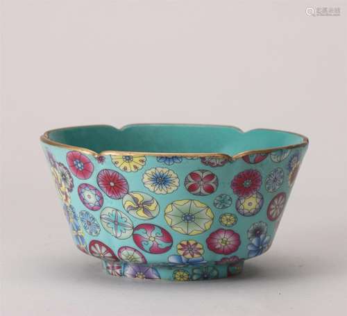 A Turquoise Ground Famille Rose Porcelain Bowl