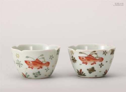 Pair of Doucai Fishes Porcelain Cups