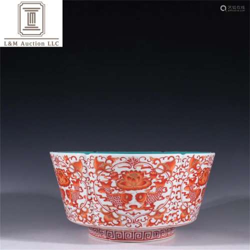 A Chinese Red Glazed Fish Patterned Porcelain Bowl