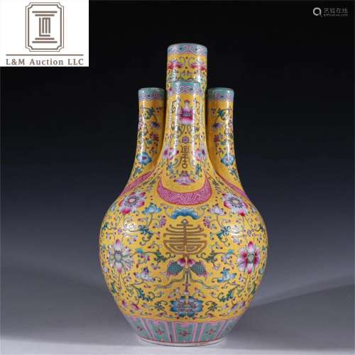 A Chinese Famille Rose Bat Patterned Porcelain Vase