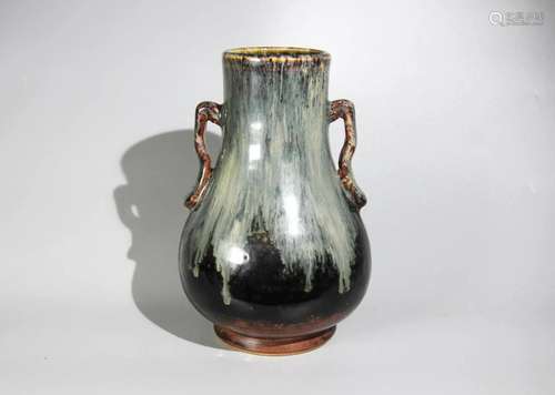 FAMBE GLAZED DOUBLE-EAR PORCELAIN VASE