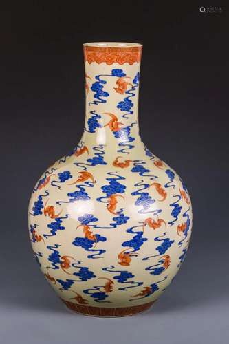 BLUE AND IRON-RED 'BAT & CLOUD' CELESTIAL VASE