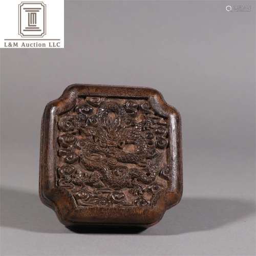 A Chinese Agarwood Dragon Patterned Container with Lid