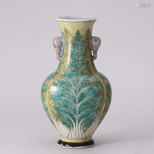 A Sancai Cabbage-leaves Vase with Double Handles