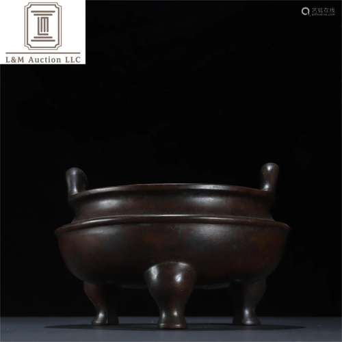 A Chinese Bronze Double Ear Incense Burner