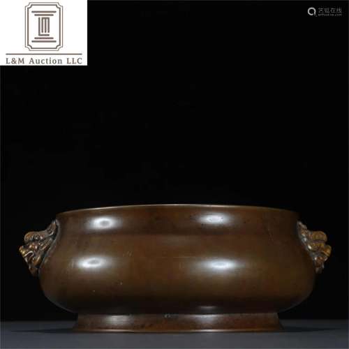 A Chinese Bronze Double Ear Incense Burner