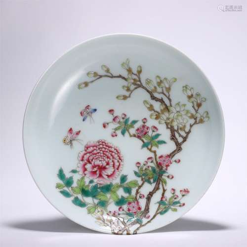 A Famille Rose Floral and Butterflies Porcelain Plate