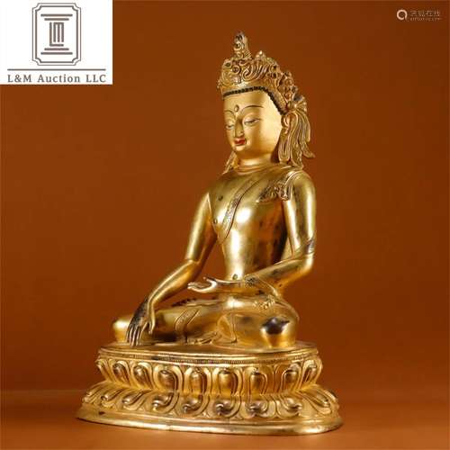 A Chinese Gilt Bronze Sakyamuni Buddha Statue