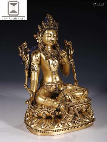 A Chinese Gilt Bronze Guanyin Statue