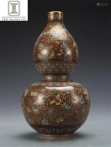 A Chinese Brown Glazed Porcelain Gourd Vase