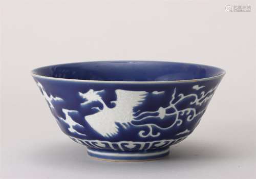 A Blue Glaze White Phoenix Porcelain Bowl