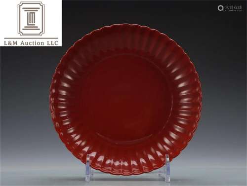 An Iron Red Glazed Porcelain Plate