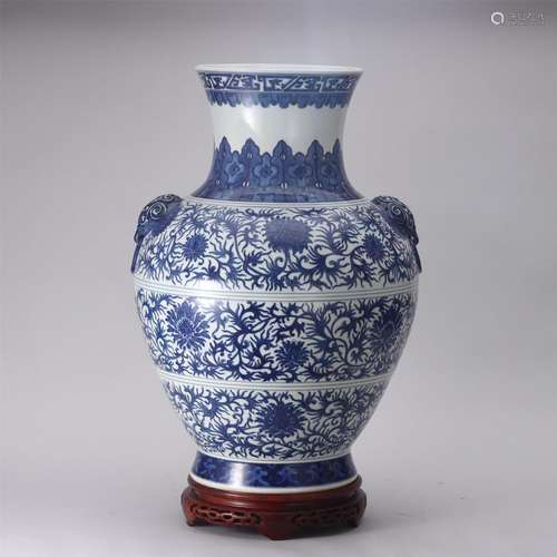 A Blue and White Porcelain Vase with Double Handles