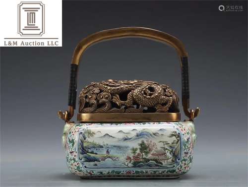 A Chinese Cloisonne Incense Burner with Landscape