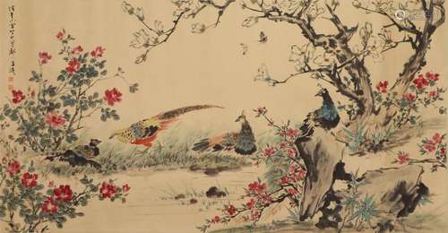 A Chinese Painting of Peacocks and Pheasants