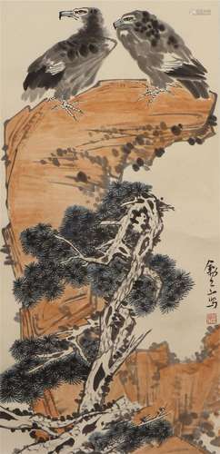 A Chinese Painting of Eagles on Rock