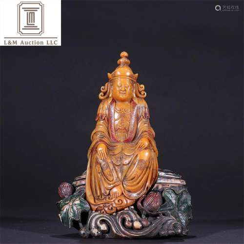 A Chinese Tianhuang Stone Guanyin Statue