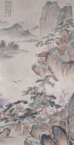 A Chinese Painting of Figures among Landscape